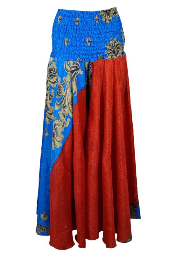 Blue Red Boho Palazzo Pants – Flowy Wide-Leg Trousers with  Floral Print SM