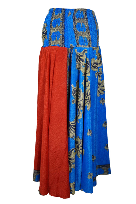 Blue Red Boho Palazzo Pants – Flowy Wide-Leg Trousers with  Floral Print SM