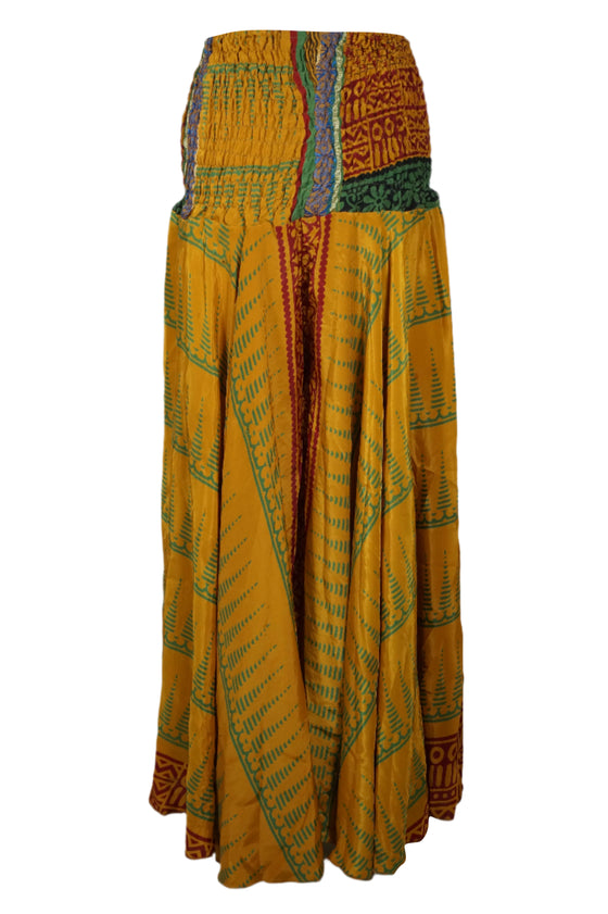 Bohemian Mustard Yellow Flared Skirt Pants – Handmade, Breezy & Beach-Ready SM