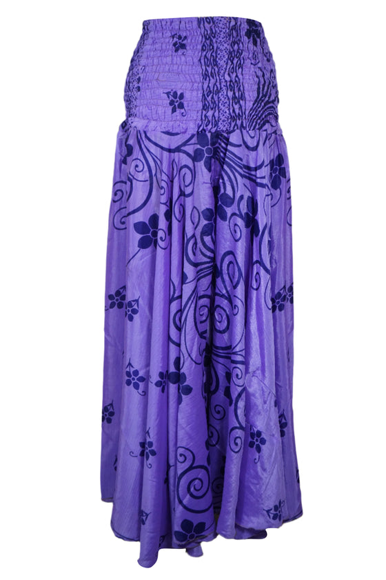 Bohemian Iris Purple Flowy Pants – Handmade Flared Palazzo with a Skirt-Like Elegance SM