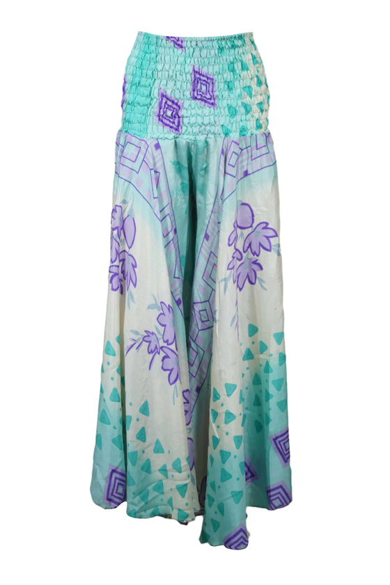 Bohemian Sky Blue & Purple Floral Palazzo Pants – Effortless & Spring-Chic SM