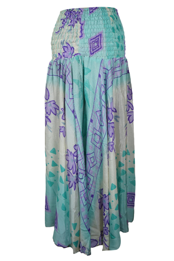 Bohemian Sky Blue & Purple Floral Palazzo Pants – Effortless & Spring-Chic SM