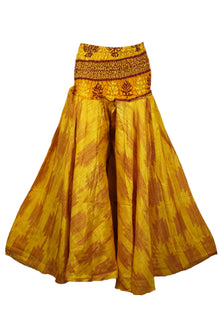  Golden Yellow Boho Wide-Leg Pants – Handmade Flowy Split Palazzo SM