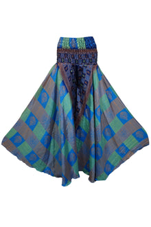  Boho Chic Blue & Green Wide-Leg Pants – Flowy Skirt-Inspired Elegance SM