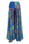 Boho Chic Blue & Green Wide-Leg Pants – Flowy Skirt-Inspired Elegance SM