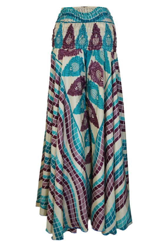 Bohemian Purple-Blue Wide-Leg Palazzo – Effortless Flow & Divided Skirt Style SM