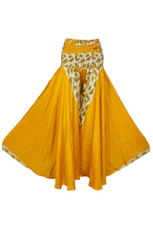  Bohemian Mango Yellow Wide-Leg Pants – Handmade Flowy Split Palazzo Elegance SM