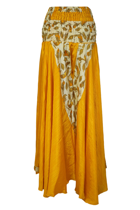 Bohemian Mango Yellow Wide-Leg Pants – Handmade Flowy Split Palazzo Elegance SM