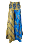 Bohemian Beige & Blue Wide-Leg Palazzo  Elegance with a Flowing Divided Design SM