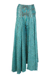 Women's Sea Blue Boho Wide-Leg Pants – Handmade Flowing Flared Palazzo SM