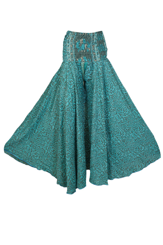 Women's Sea Blue Boho Wide-Leg Pants – Handmade Flowing Flared Palazzo SM