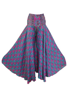  Women's Purple & Blue Boho Palazzo – Handmade Flowy Wide-Leg Pants SM