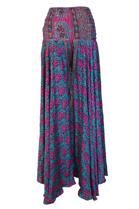 Women's Purple & Blue Boho Palazzo – Handmade Flowy Wide-Leg Pants SM