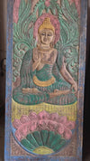 Vintage Carved Door Colorful Buddha Sliding Barn Door, Wall Art Decor