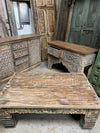 Vintage Coffee Table Hand Carved Whitewash Old Door Accent Table