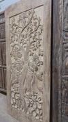 Hand-Carved Wooden Radha Krishna Barn Door Vintage Farmhouse Décor 84x41