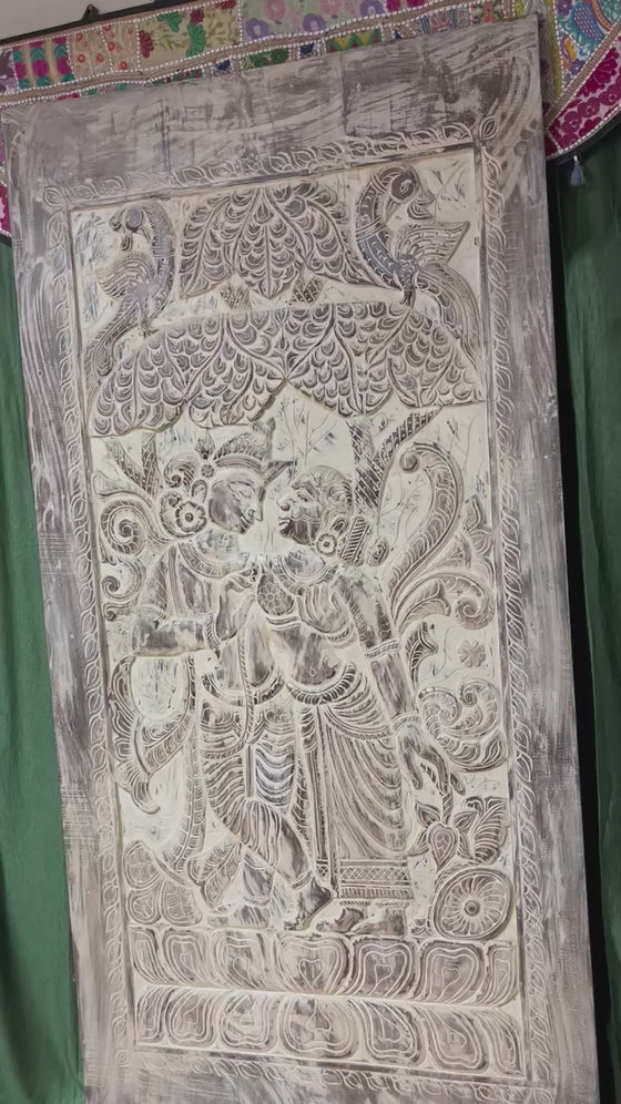 Radha Krishna Carved Wooden Door Custom Home Office Entryway Door Wall art 84