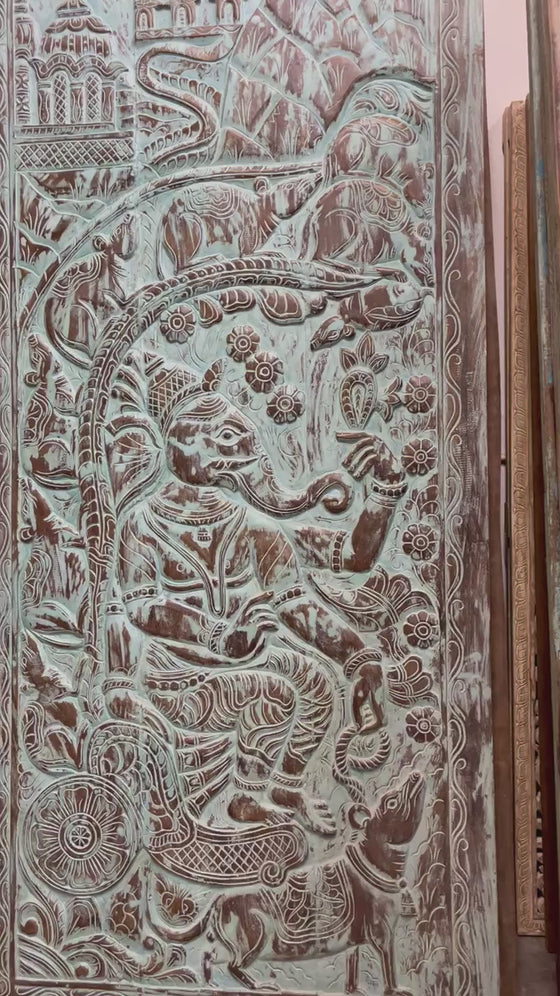 Vintage Carved Birds Sliding Barn door Tree of Life Door 96x42