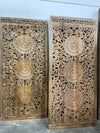 Triple Lotus Carved Lattice Wood Door Vintage Sliding Double Doors 80x36