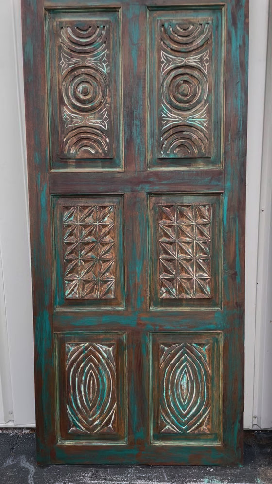 Hand Carved Barn Door Rustic Blue Farmhouse Interior Door 80x36