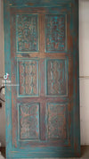 Vintage Blue Carved Sliding Barn Doors Rustic Farmhouse Barndoor 93x43.5