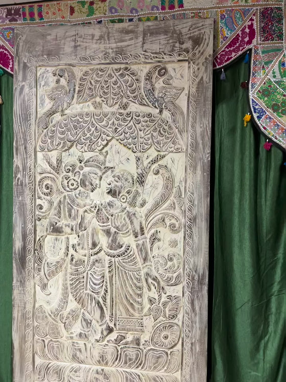 Radha Krishna Carved Wooden Door Custom Home Office Entryway Door Wall art 84