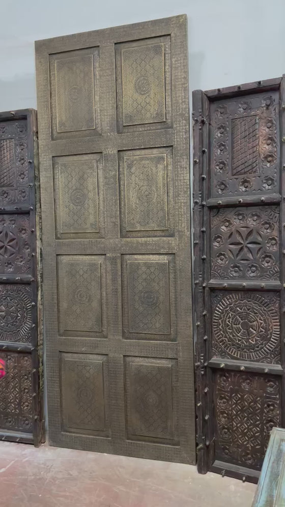 Antique Lotus Carved Double Doors Vintage Teak Garden Doors 80x38