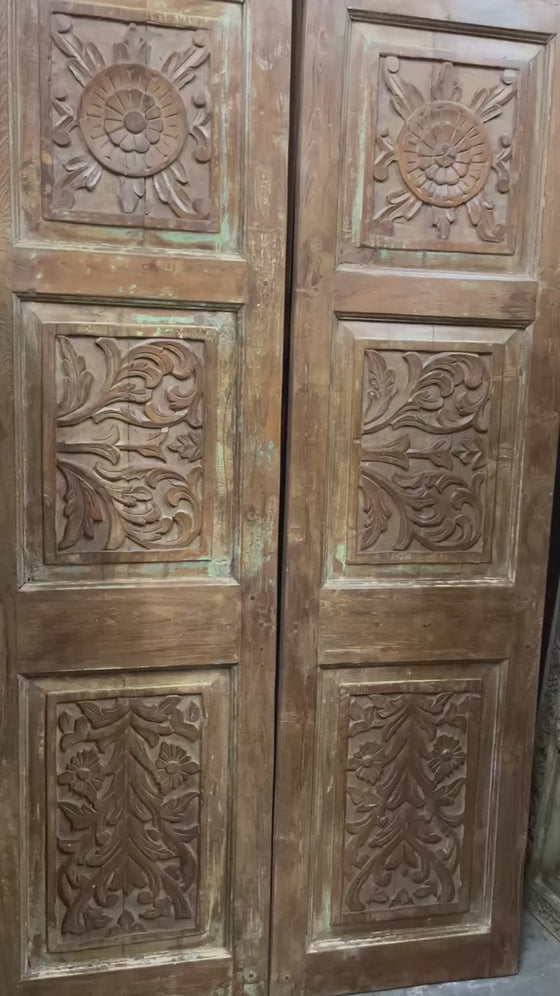 Antique Carved Wood Doors Sliding Double Barn Door, 80x42