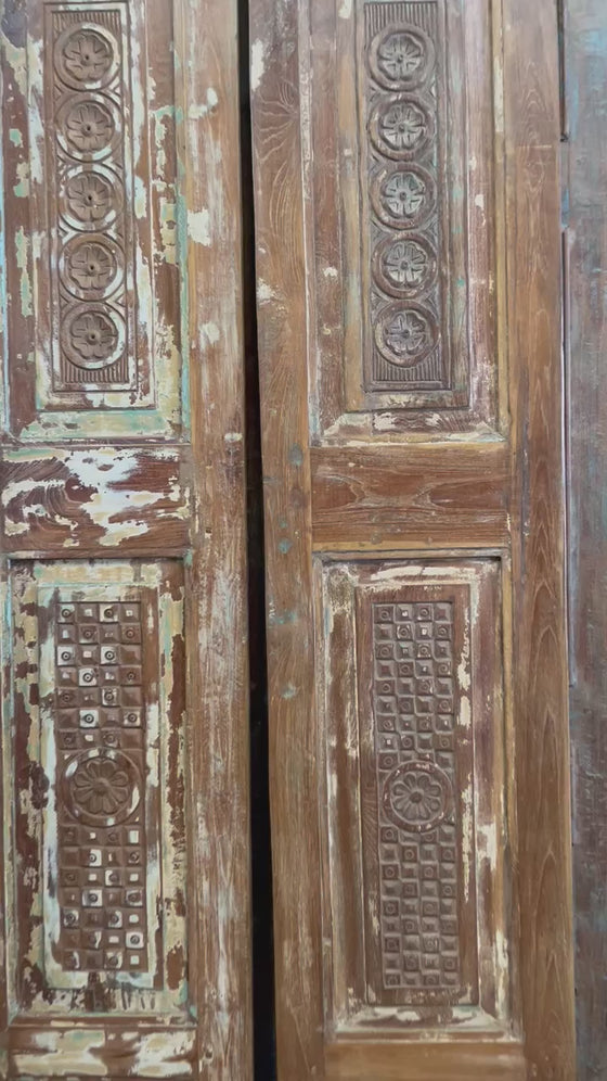 Vintage Carved Double Doors Rustic Wooden Sliding Barn Door 80x33