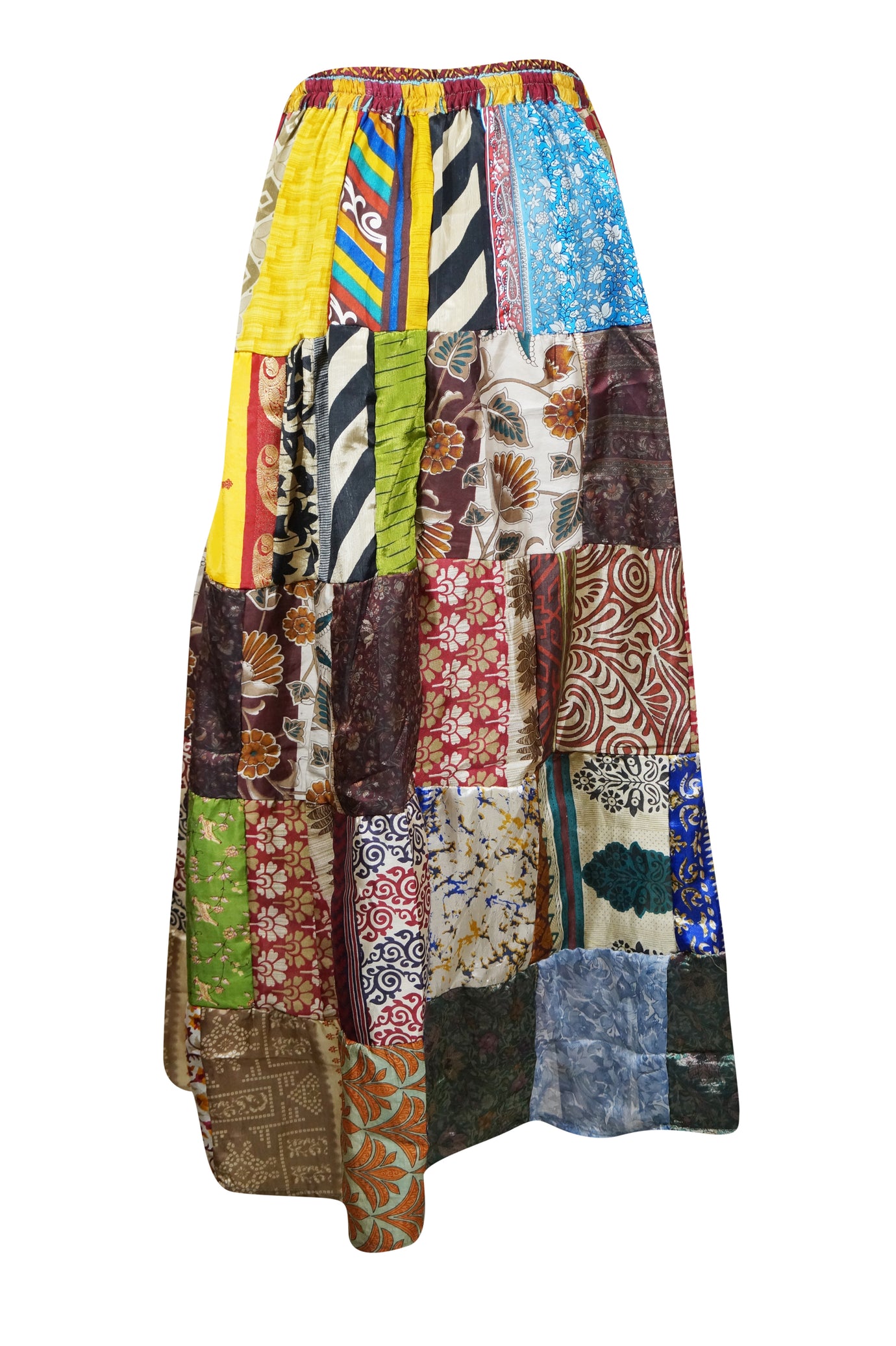 Vintage Bonjour Floral Maxi Skirt Women's Size Medium Gathered Elastic Patchwork buy