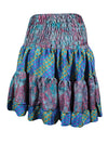 Summer Ruched Elastic Skirt, True Blue Beach Hippy Recycle Silk Skirts S/M