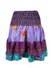 Boho Summer Skirt, Purple Floral Beach Recycle Silk Skirts S/M