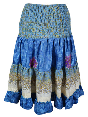 Womens Summer Skirt, Blue Beach Recycle Silk Skirts S/M