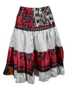 Boho Summer Ruched Elastic Red, White Floral Beach Hippy Recycle Silk Skirts S/M