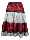 Boho Summer Ruched Red, White Floral Beach Recycle Silk Skirts S/M