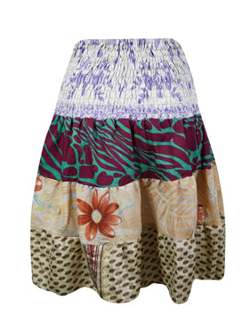 Summer Ruched Skirt, Colourful Beach Recycle Silk Skirts S/M