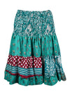 Summer Ruched Elastic Skirt, Sea Green  Beach Hippy Recycle Silk Skirts S/M