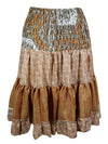 Summer Ruched Skirt Beige Beach Recycle Silk Skirts S/M