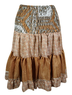 Summer Ruched Skirt Beige Beach Recycle Silk Skirts S/M