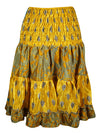 Womens Summer Ruched Yellow Floral  Beach Hippy Recycle Silk Skirts S/M