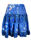 Womens Summer Skirt Dark Blue Beach Recycle Silk Skirts S/M