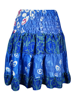 Womens Summer Skirt Dark Blue Beach Recycle Silk Skirts S/M