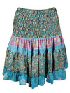 Womens Blue Ruched Floral Beach Recycle Silk Skirts S/M