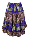 Womens Summer Ruched Skirt Purple Floral Beach Recycle Silk Skirts S/M