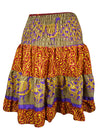 Women Summer Elastic Skirt, Red Yellow  Beach Recycle Silk Skirts S/M