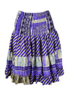 Womens Summer Ruched Skirt Purple Floral Beach Recycle Silk Skirts S/M