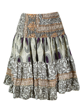 Womens Gray Ruched Floral Beach Recycle Silk Skirts S/M