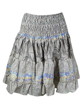 Womens Gray Ruched Floral Beach Recycle Silk Skirts S/M