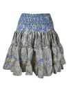 Womens Gray Ruched Blue Floral Beach Recycle Silk Skirts S/M