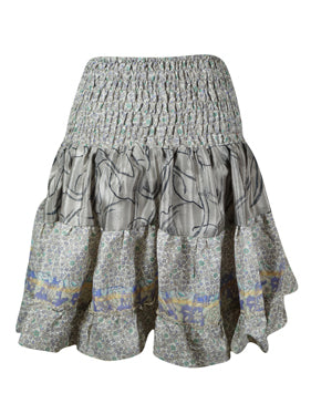 Womens Gray Ruched Floral Beach Recycle Silk Skirts S/M